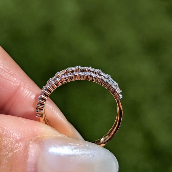 14K Yellow Gold Baguette and Round Spaced Diamond Wide Band Ring - Picture 2 of 10